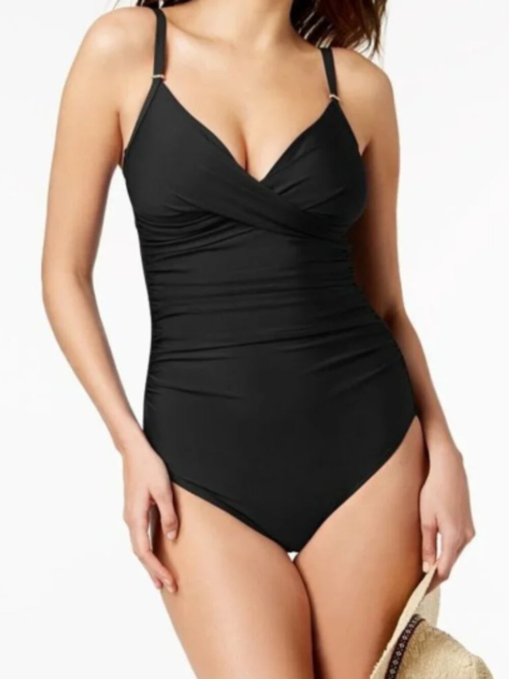 Calvin Klein One-Piece Swimsuit Size 4 Black Twist-Front Tummy-Control